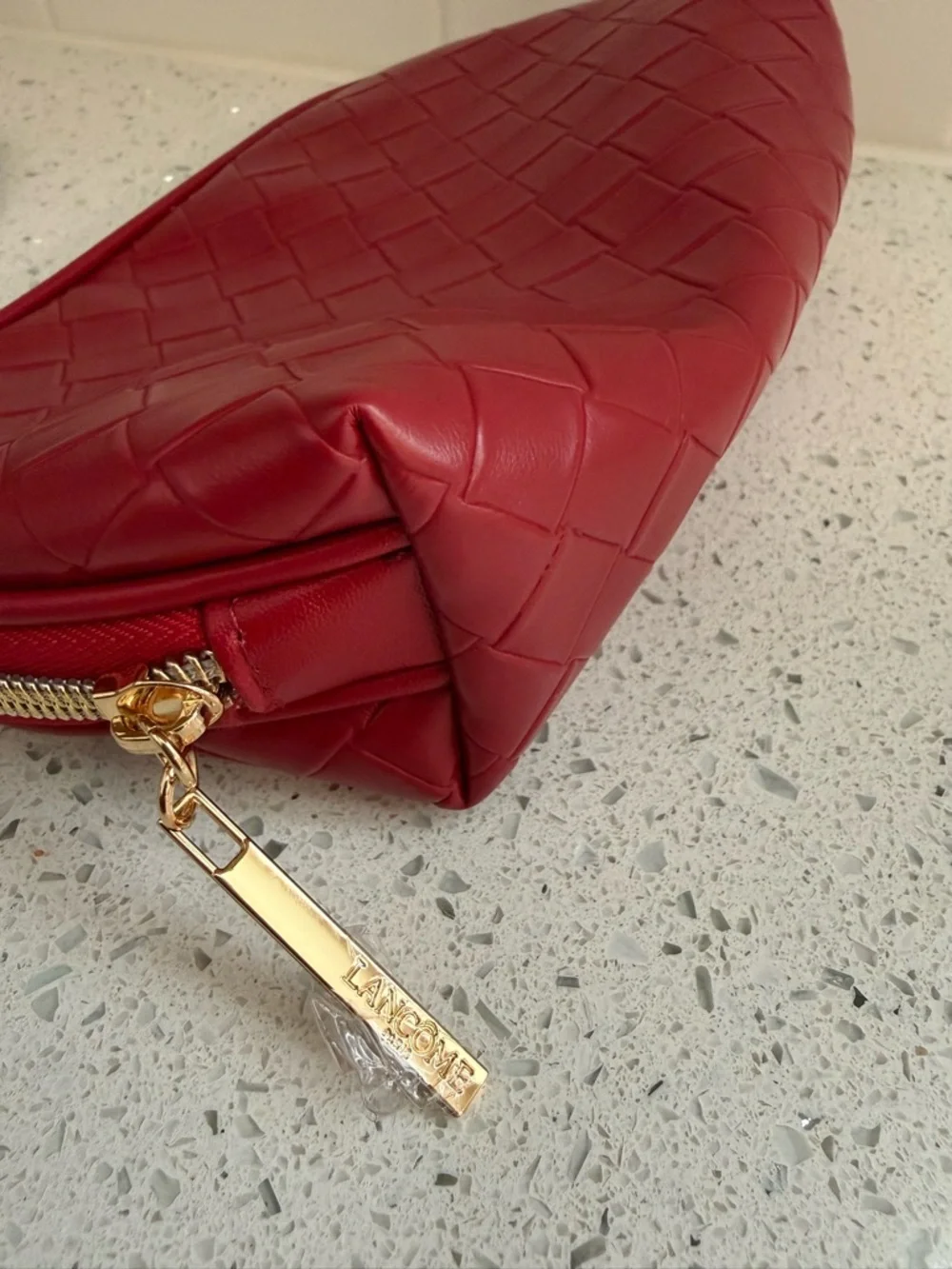 Lancôme Red Woven Leather Zip Pouch NWT